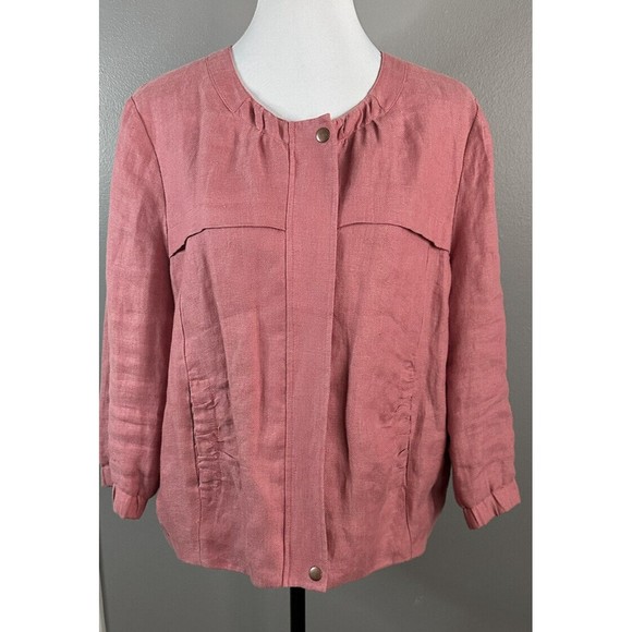 Company Ellen Tracy Womens L Full Zip Pink Linen Jacket Collared Lined Coat - Picture 1 of 7
